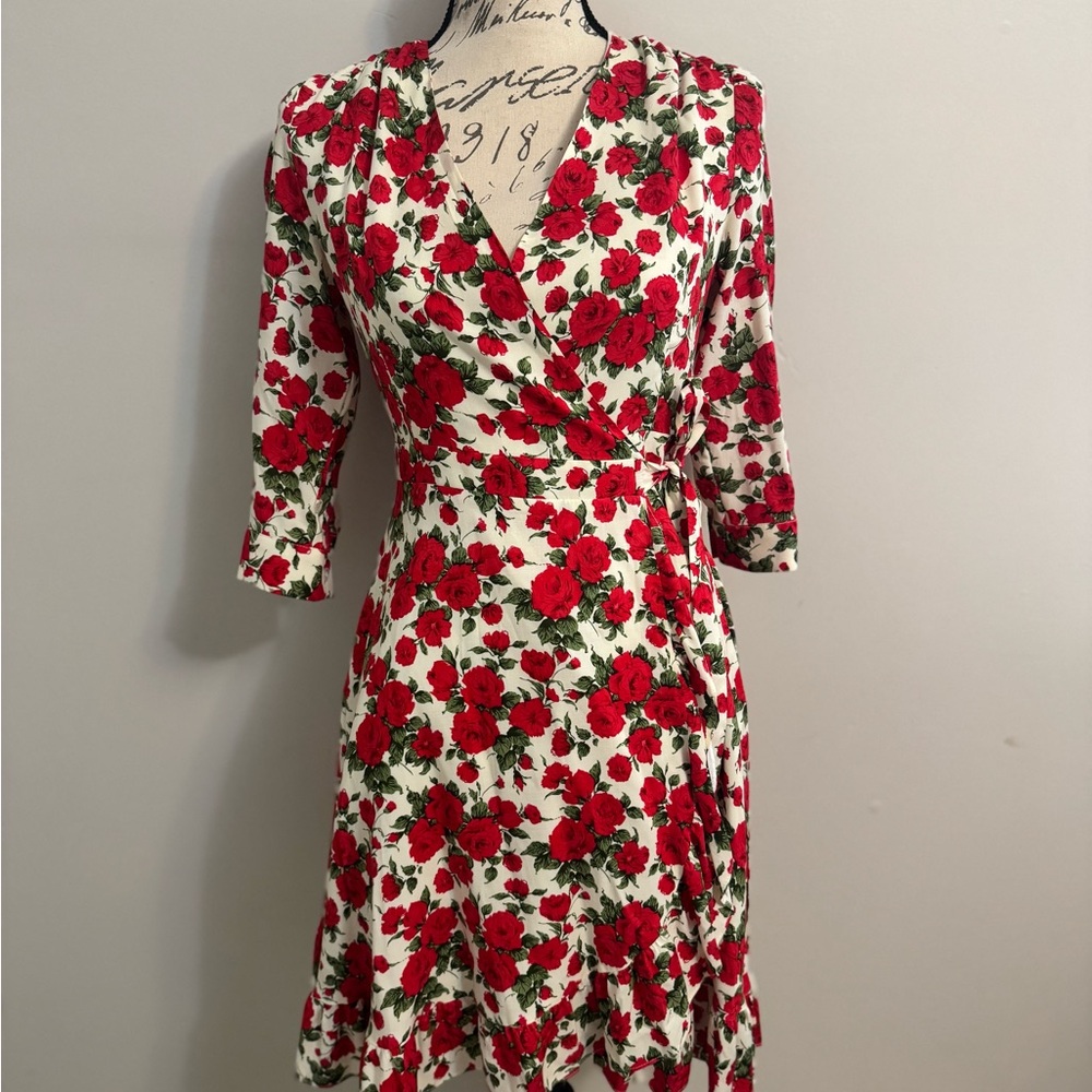 Floral Wrap Dress in Red and White